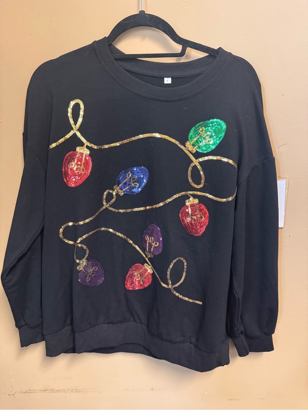 Black Sequin Holiday Light Sweater